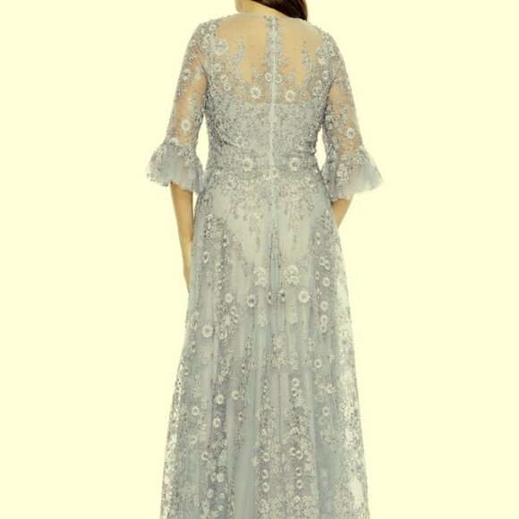 Mac Duggal Platinum Gray Beaded Embroidered Floral A-Line Gown - Picture 3 of 6